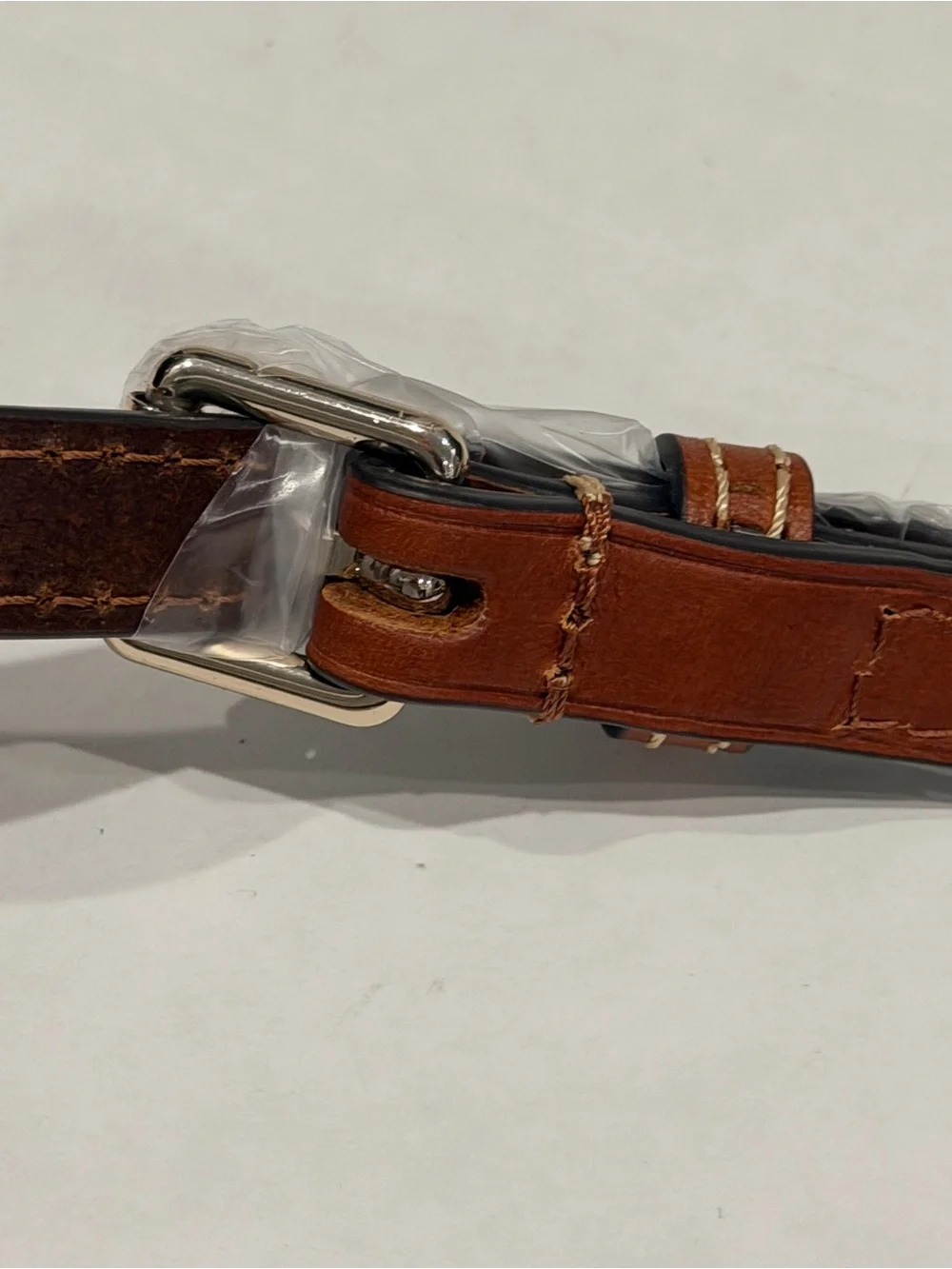 Adjustable Brown Leather Messenger Bag Strap with Light Gold Hardware